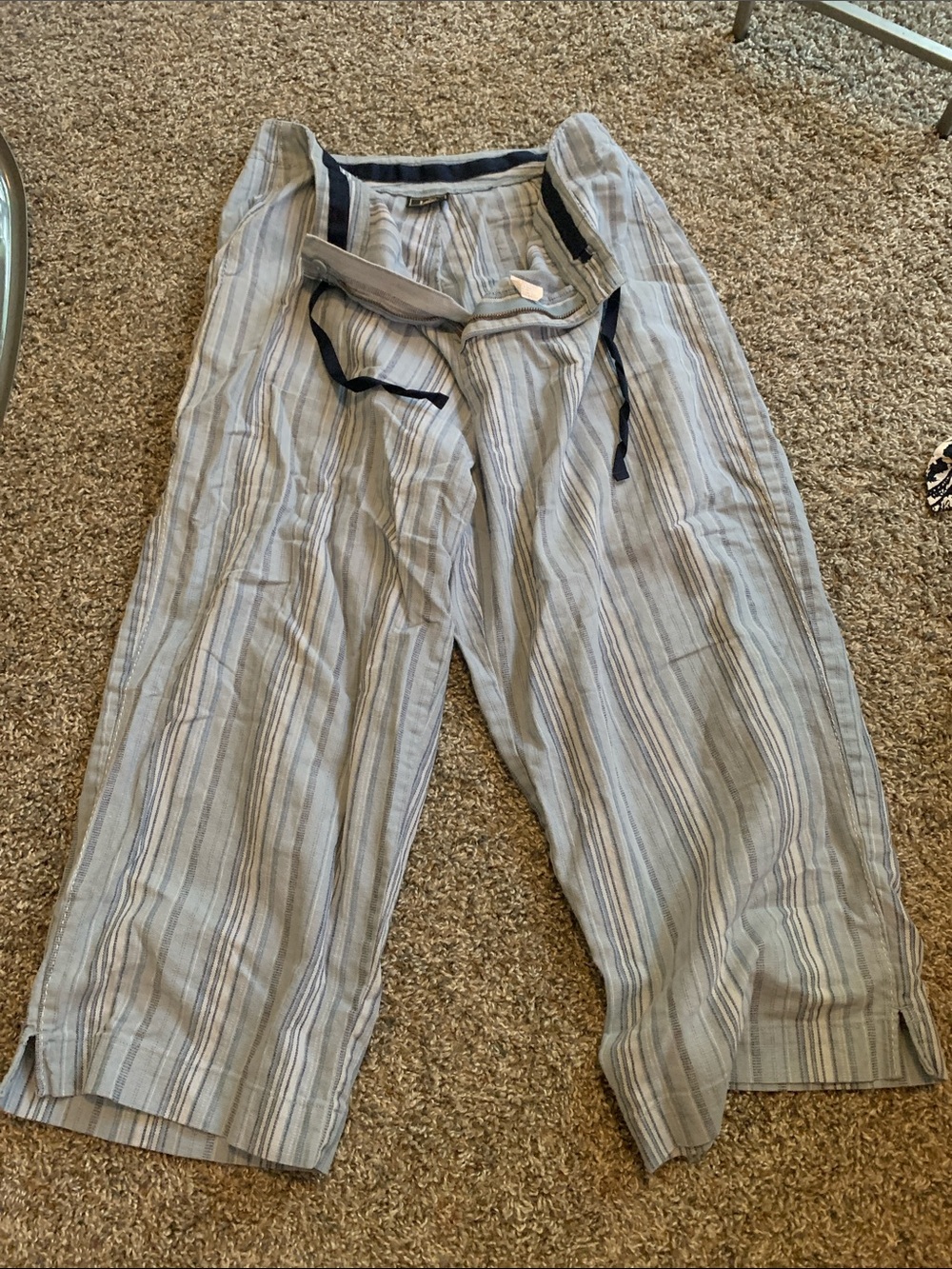 Light Gray Striped Linen Blend Drawstring Pants